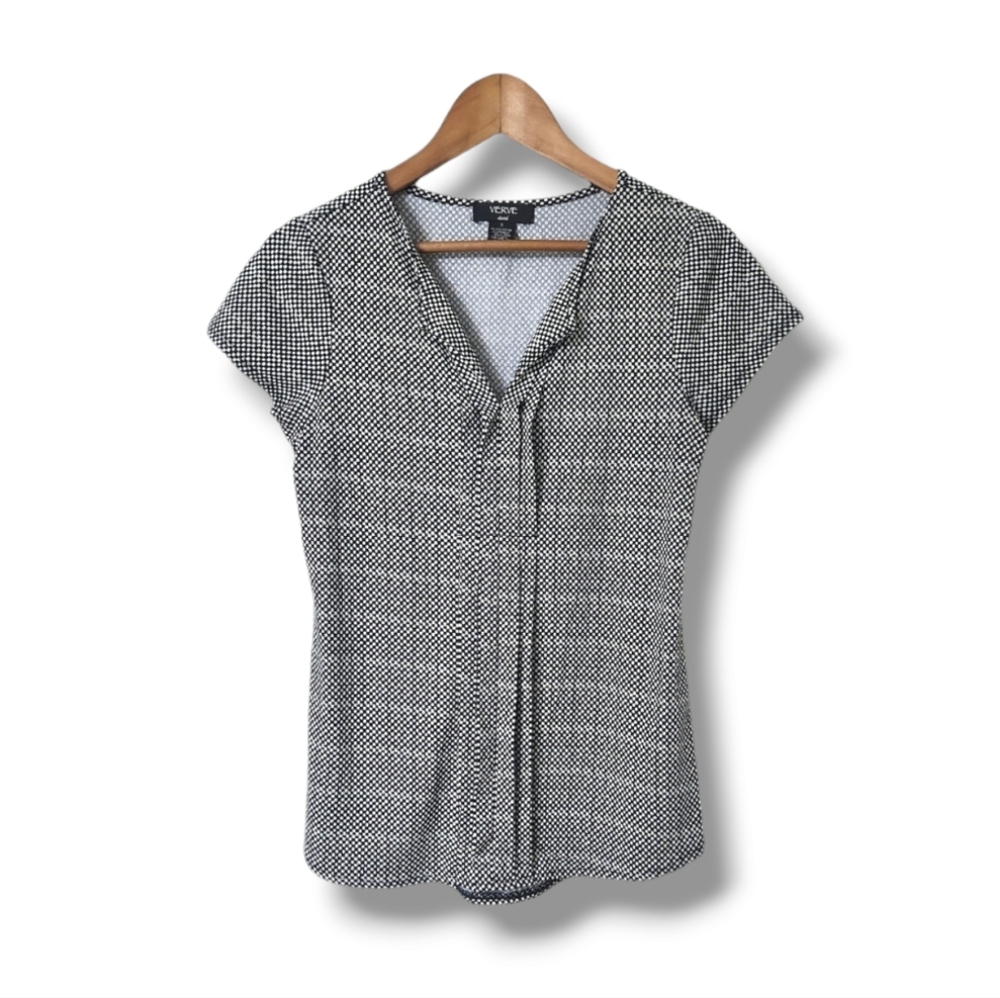 Verve Ami Small Check Split Neckline Cap Sleeve Blouse | Small